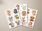 Preview: Aufkleber-Set mit süßen Tieren, darunter Giraffe, Gorilla, Krokodil, Löwe, Koala, Elefant und Känguru, gestaltet von DreamArt VM.